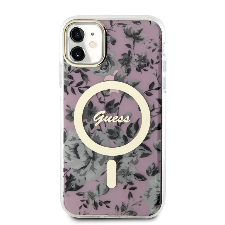 Guess PC/TPU Virágok IML MagSafe kompatibilis hátlap iPhone 11 rózsaszínűhez