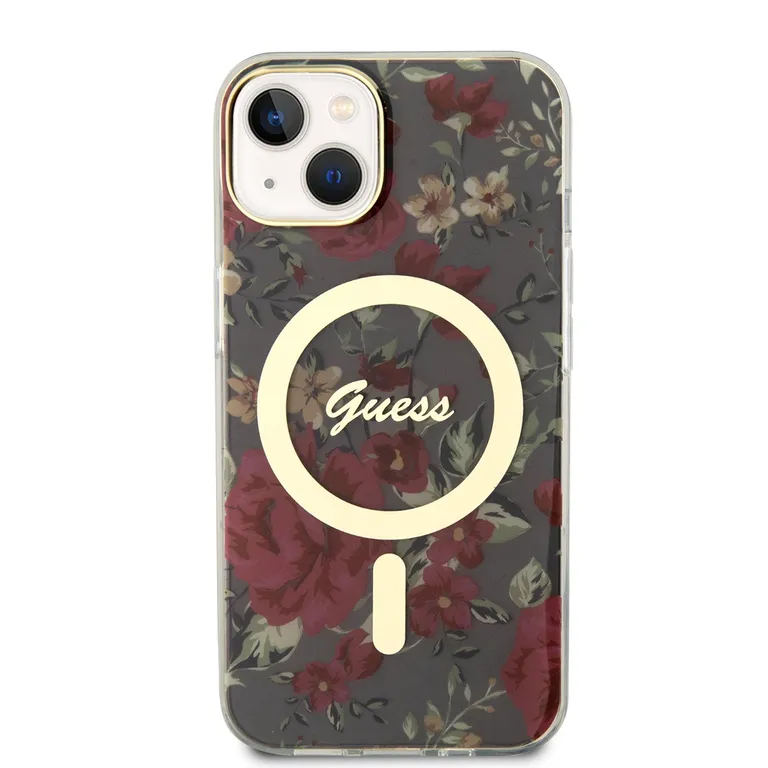 Guess PC/TPU Virágok IML MagSafe kompatibilis hátsó borító iPhone 13 khaki színűre tok