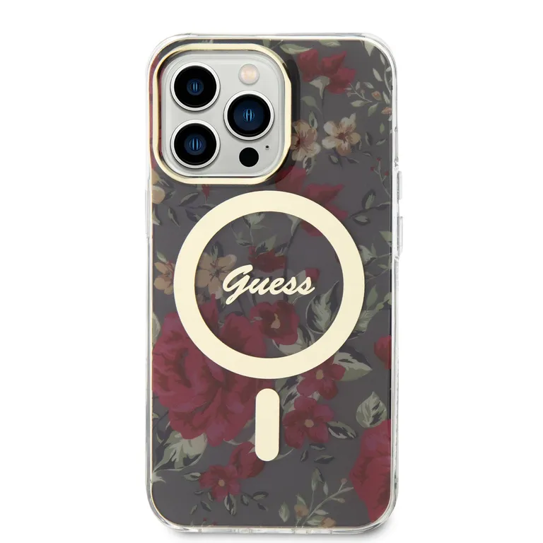 Guess PC/TPU Virágok IML MagSafe kompatibilis hátsó borító iPhone 13 Pro khaki színűre tok