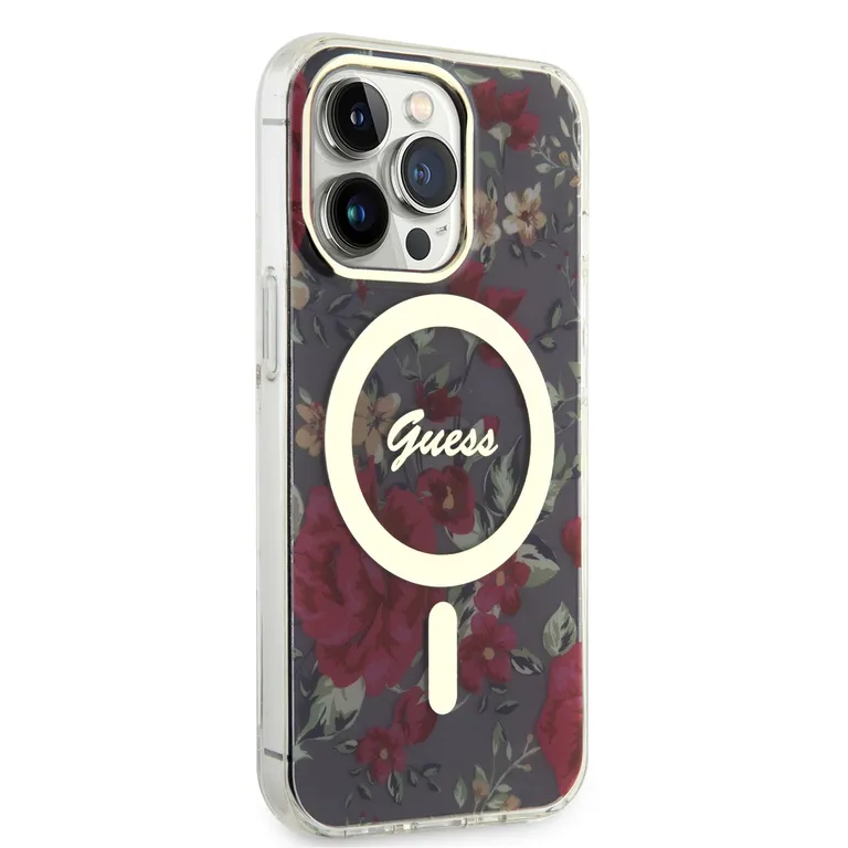 Guess PC/TPU Virágok IML MagSafe kompatibilis hátsó borító iPhone 13 Pro khaki színűre tok