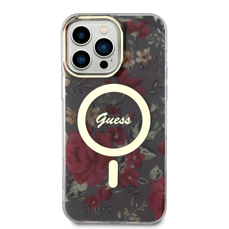 Guess PC/TPU Virágok IML MagSafe kompatibilis hátsó borító iPhone 13 Pro Max khakiszínűhez tok