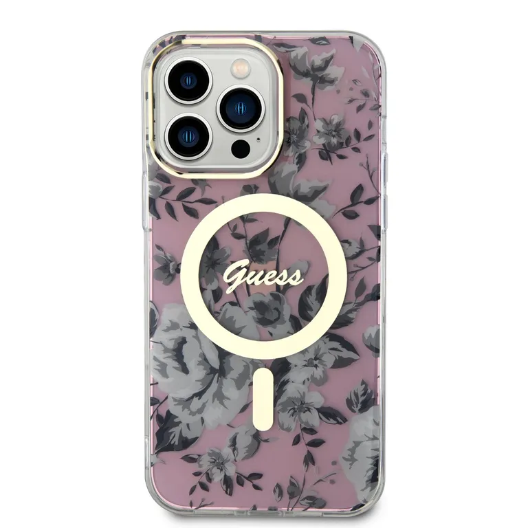 Guess PC/TPU Virágok IML MagSafe kompatibilis hátsó borító iPhone 13 Pro Max rózsaszínhez tok