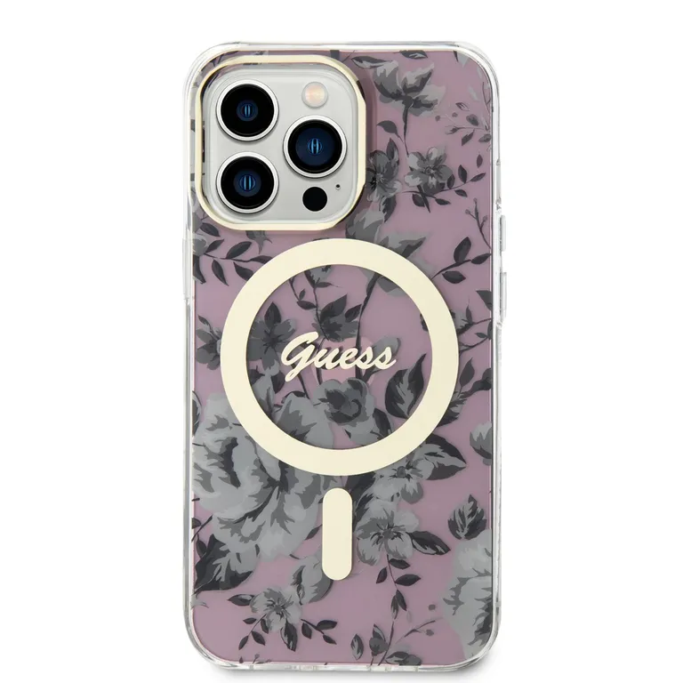 Guess PC/TPU Virágok IML MagSafe kompatibilis hátsó borító iPhone 13 Pro rózsaszínhez tok