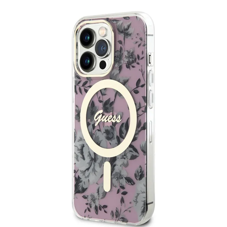 Guess PC/TPU Virágok IML MagSafe kompatibilis hátsó borító iPhone 13 Pro rózsaszínhez tok