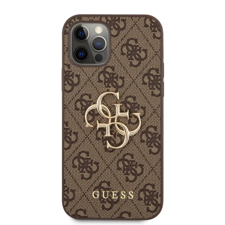 Guess PU 4G fém logós hátlap iPhone 12/12 Pro barna színű iPhone 12/12 Pro borítóhoz