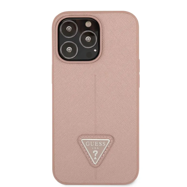 Guess PU Saffiano háromszög hátlap iPhone 13 Pro Max rózsaszínű borítóhoz
