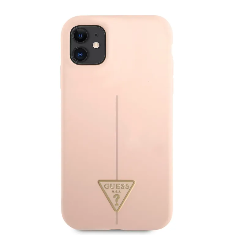 Guess Szilikon vonalas háromszög hátlap iPhone 11 rózsaszínű készülékhez