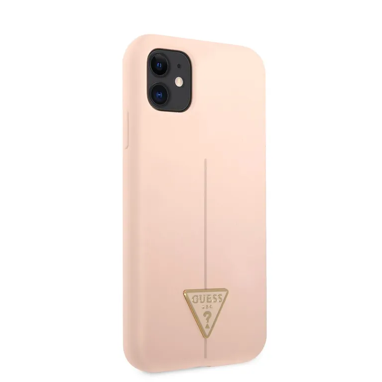 Guess Szilikon vonalas háromszög hátlap iPhone 11 rózsaszínű készülékhez