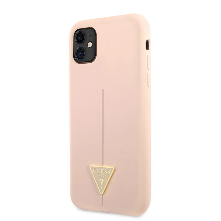 Guess Szilikon vonalas háromszög hátlap iPhone 11 rózsaszínű készülékhez