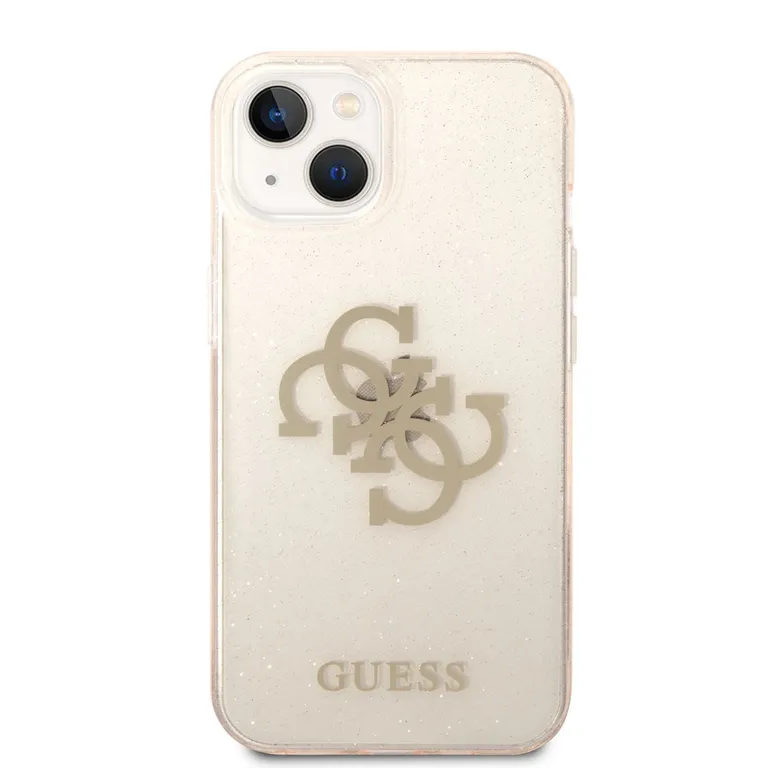 Guess TPU Big 4G Full Glitter hátlap az iPhone 14 Plus arany színű készülékhez
