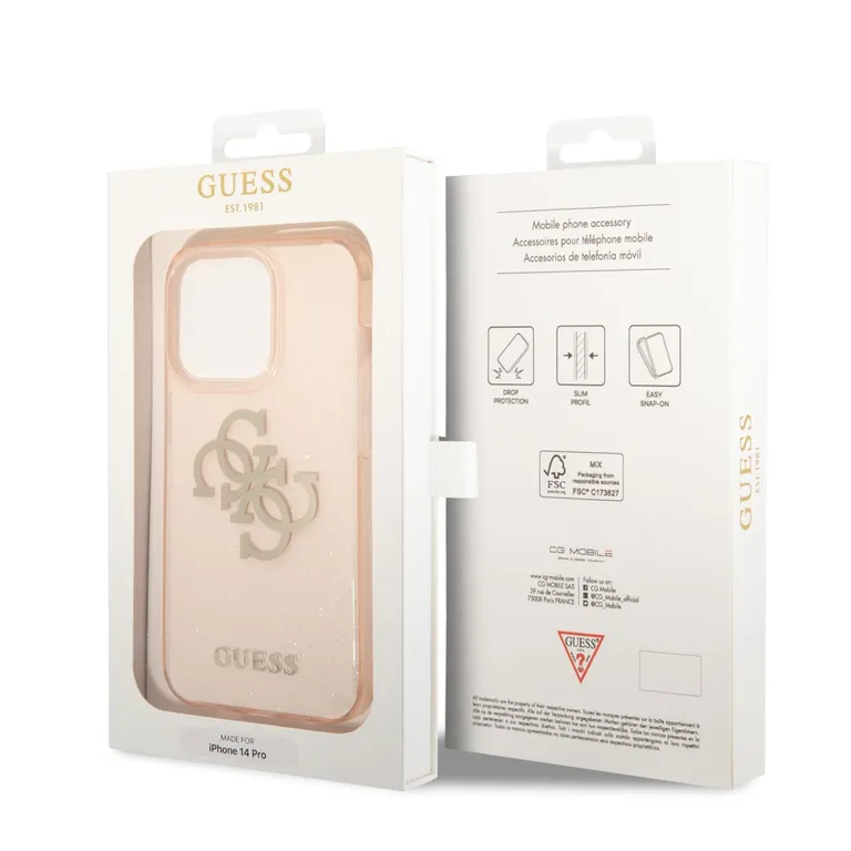 Guess TPU Big 4G Full Glitter hátlap iPhone 14 Pro arany színű borítóhoz