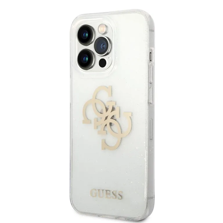 Guess TPU Big 4G Full Glitter Zadní Kryt pro iPhone 14 Pro átlátszó tok