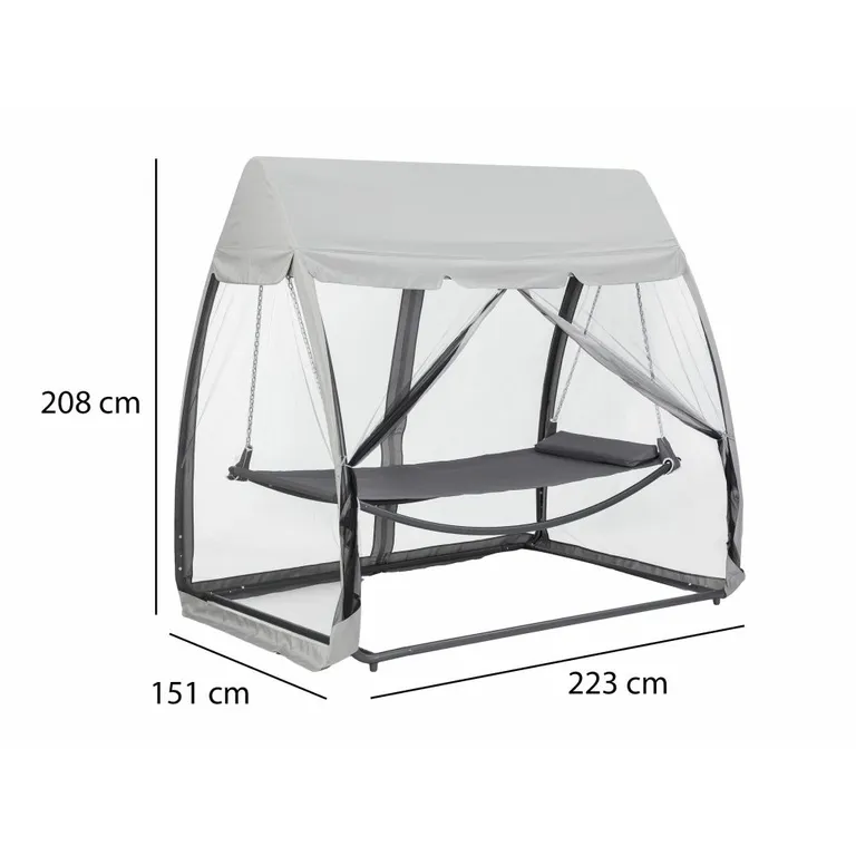 Hammock kerti nyugágy hinta UV álló szúnyoghálós sátorral, 208x223x151 cm, szürke