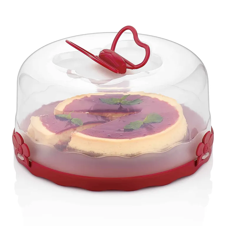 Herzberg Caramel torta tároló doboz csíptetős fedéllel, BPA mentes, 24x24x13,3 cm, piros