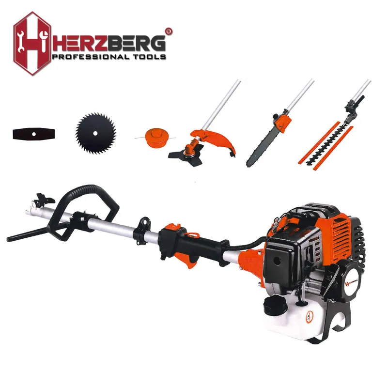 Herzberg 8 az 1-ben prémium multifunkciós kerti szerszám, sövényvágó/láncfűrész, 0,75 kW /7500 ford./perc, narancs-ezüst szín