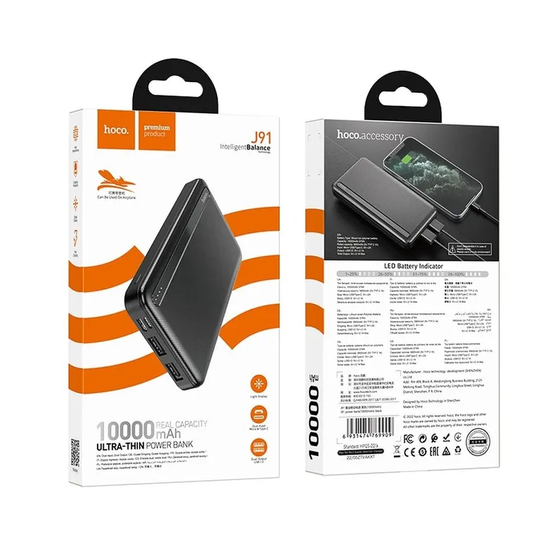 HOCO J91 Powerbank 10000mAh 10W Fekete