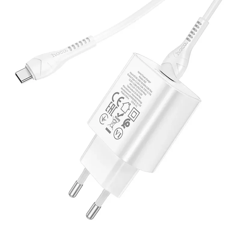 HOCO N22 utazási töltő PD25W USB-C + USB-C/USB-C kábel Fehér