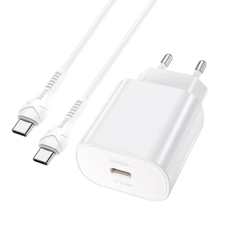 HOCO N22 utazási töltő PD25W USB-C + USB-C/USB-C kábel Fehér