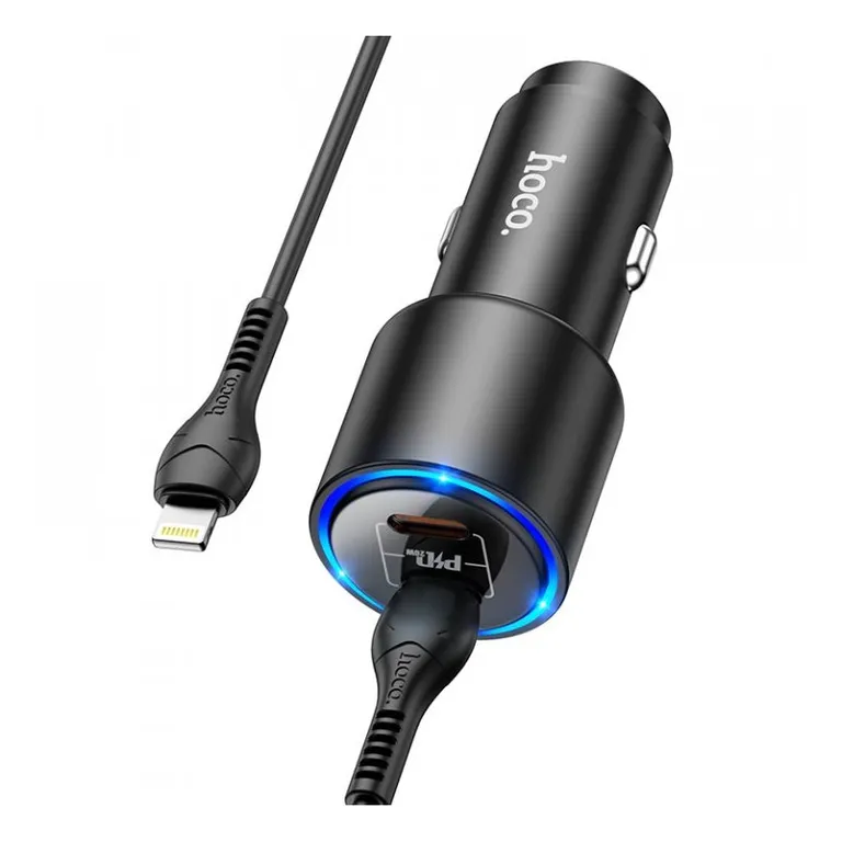 HOCO NZ3 autós töltő 2x USB-C Clear Way PD 40W QC + Lightning Fekete