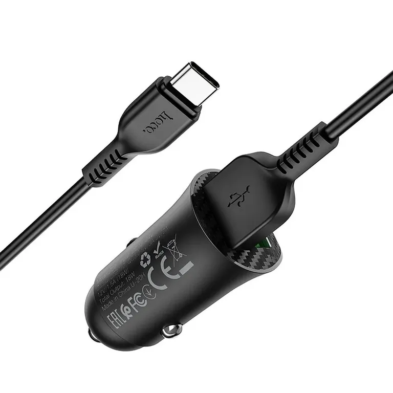 HOCO Z39 autós töltő 2xUSB QC 3.0 18W + USB-C kábel Fekete
