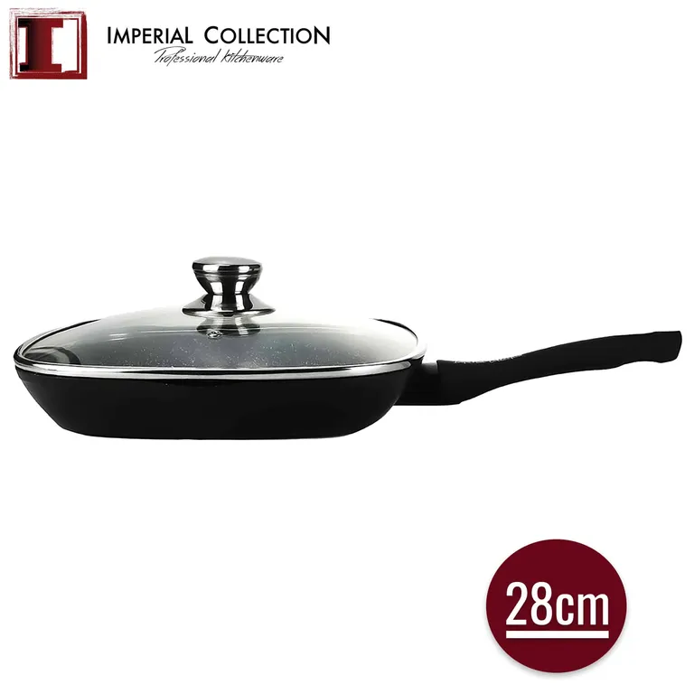 Imperial Collection 28 cm-es márvány bevonatú grill serpenyő fedővel, fekete