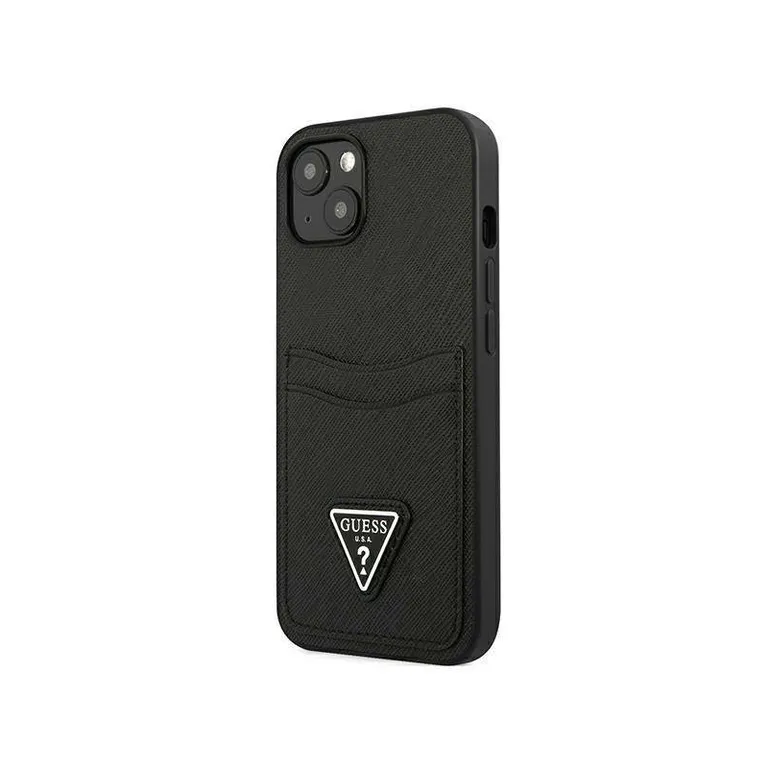 IPhone 13 Mini Guess Hardcase Saffianotriangle Cardslot logo (GUHCP13SPSATPK) Fekete