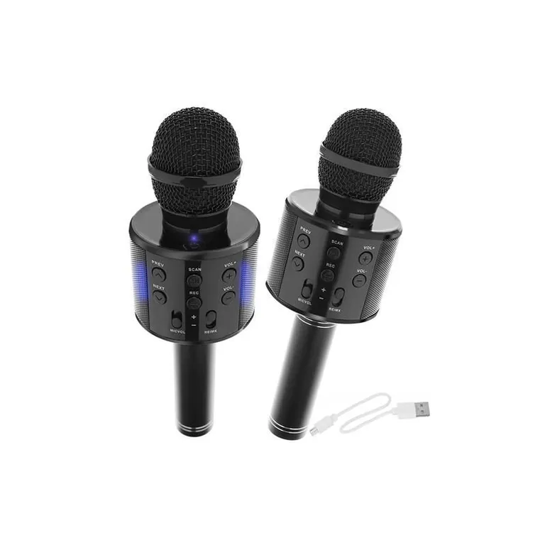 Vezeték nélküli bluetooth karaoke mikrofon, SD kártya, AUX, 1200 mAh lítium-ion, 23x7,5x7,5 cm, fekete
