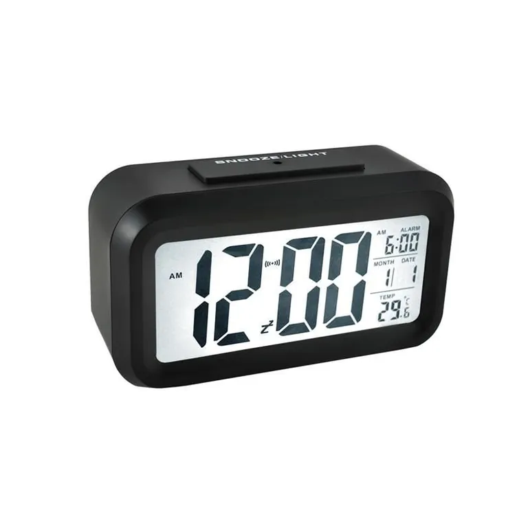 Iso Multifunkcionális óra szürkületérzékelővel, idő/dátum/hőmérséklet kijelzővel, fekete