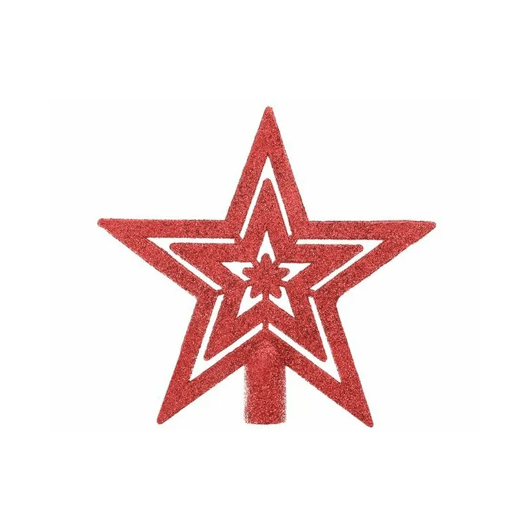 Karácsonyi gömb készlet csillag csúcs dísszel, 100 darab, piros, 3/4/6 cm