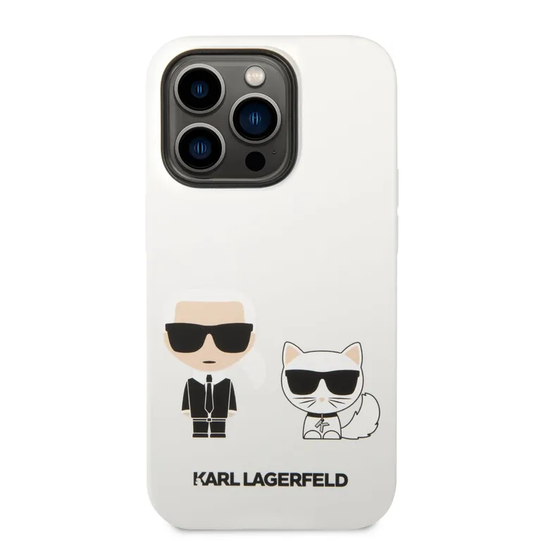 Karl Lagerfeld és Choupette folyékony szilikon hátlap iPhone 14 Pro Max fehérhez