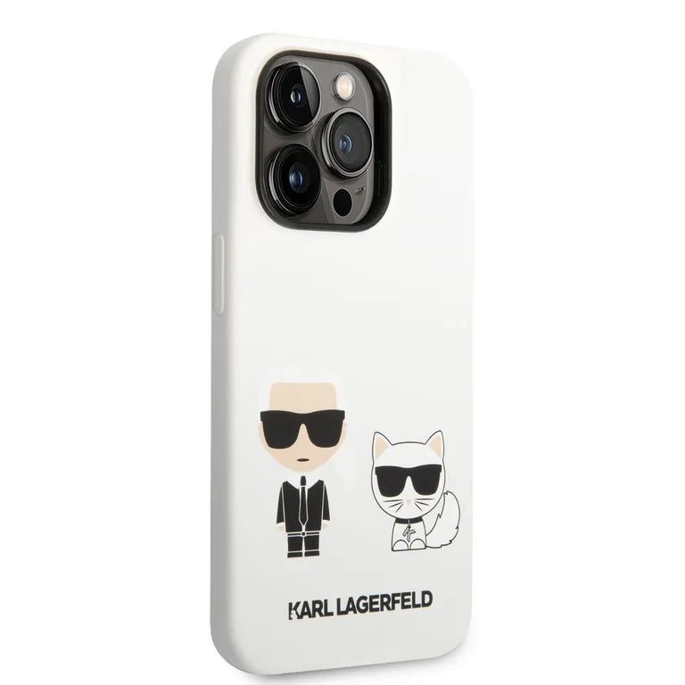 Karl Lagerfeld és Choupette folyékony szilikon hátlap iPhone 14 Pro Max fehérhez