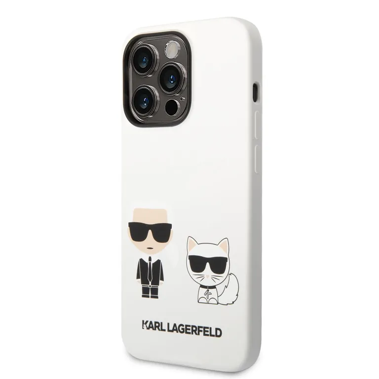 Karl Lagerfeld és Choupette folyékony szilikon hátlap iPhone 14 Pro Max fehérhez