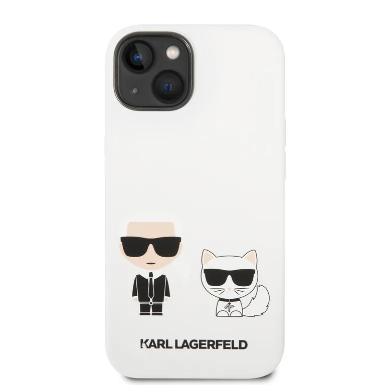 Karl Lagerfeld és Choupette folyékony szilikon Zadní Kryt pro iPhone 14 Fehér tok