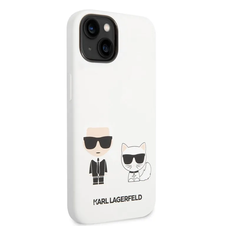 Karl Lagerfeld és Choupette folyékony szilikon Zadní Kryt pro iPhone 14 Fehér tok