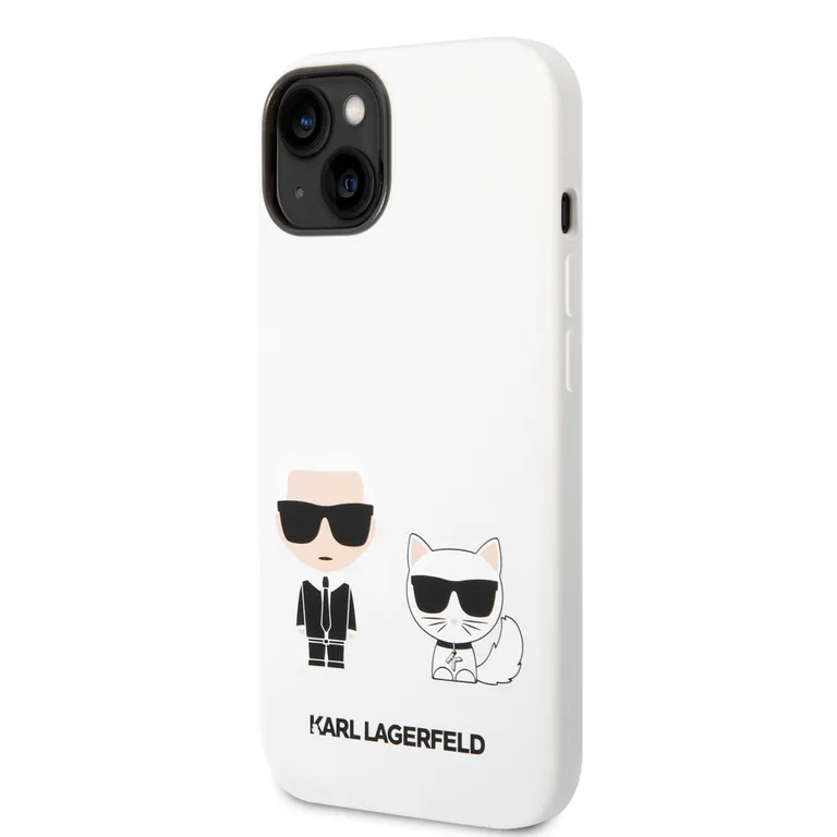 Karl Lagerfeld és Choupette folyékony szilikon Zadní Kryt pro iPhone 14 Fehér tok