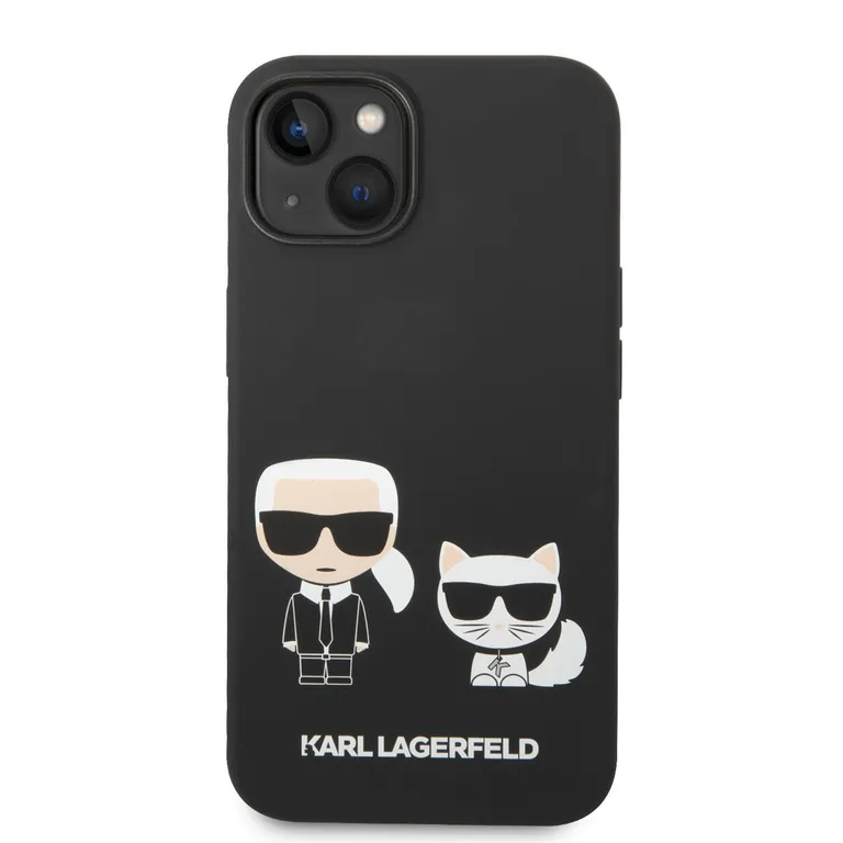 Karl Lagerfeld és Choupette folyékony szilikon Zadní Kryt pro iPhone 14 fekete tok