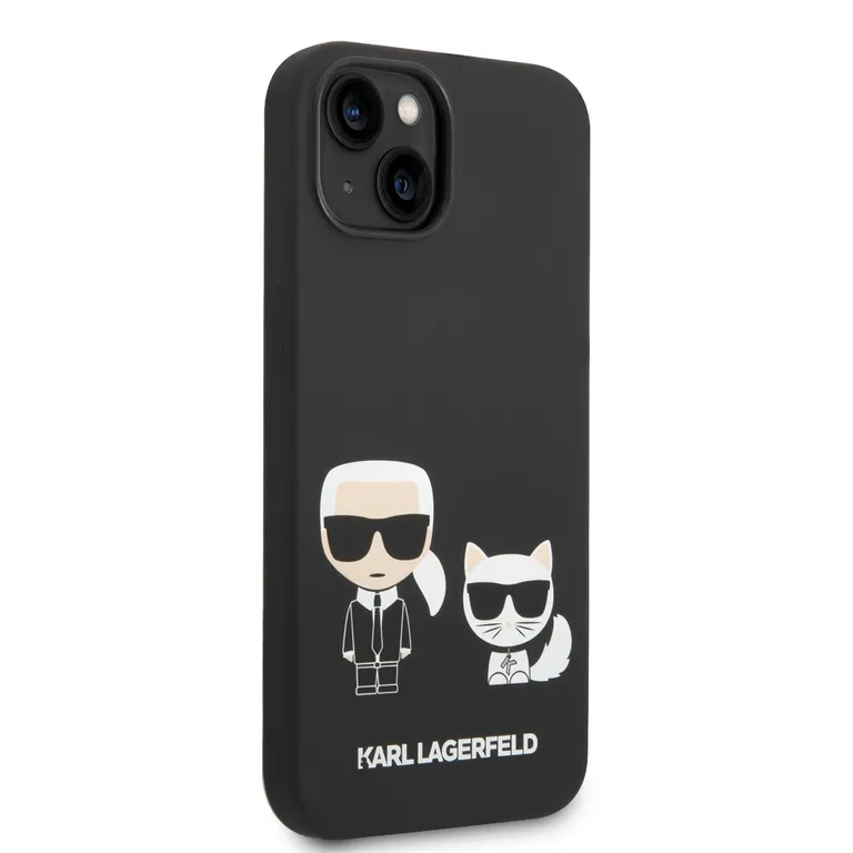 Karl Lagerfeld és Choupette folyékony szilikon Zadní Kryt pro iPhone 14 fekete tok