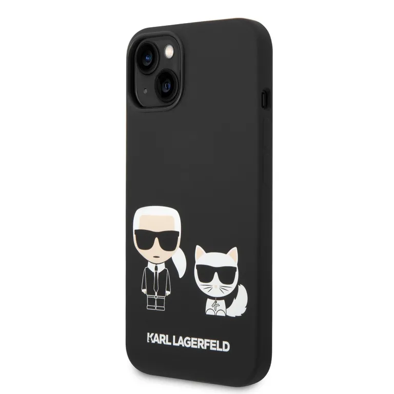 Karl Lagerfeld és Choupette folyékony szilikon Zadní Kryt pro iPhone 14 fekete tok