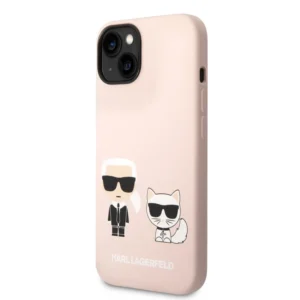 Karl Lagerfeld és Choupette folyékony szilikon Zadní Kryt pro iPhone 14 Plus rózsaszínű tok