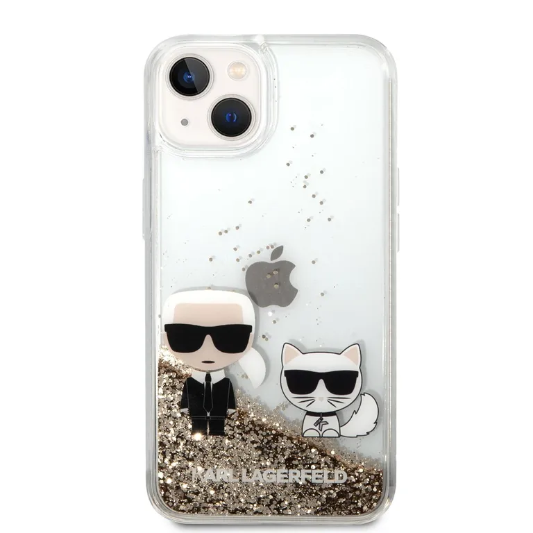 Karl Lagerfeld Folyékony csillám Karl és Choupette Zadní Kryt pro iPhone 14 Arany tok