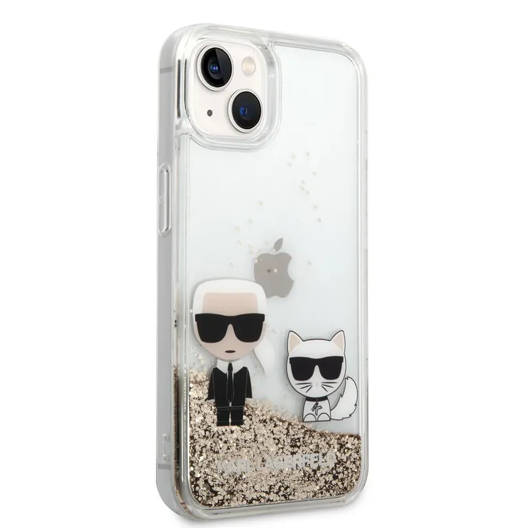 Karl Lagerfeld Folyékony csillám Karl és Choupette Zadní Kryt pro iPhone 14 Arany tok