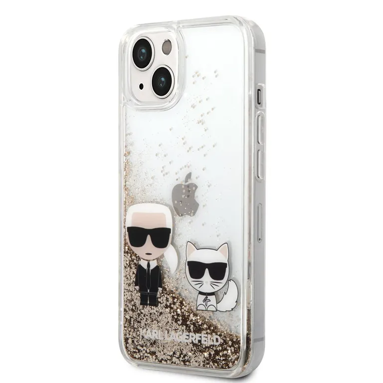 Karl Lagerfeld Folyékony csillám Karl és Choupette Zadní Kryt pro iPhone 14 Arany tok