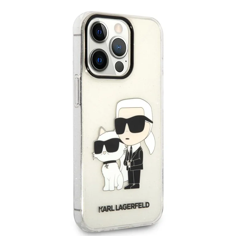 Karl Lagerfeld IML Glitter Karl és Choupette NFT Zadní Kryt pro iPhone 13 Pro átlátszó tok