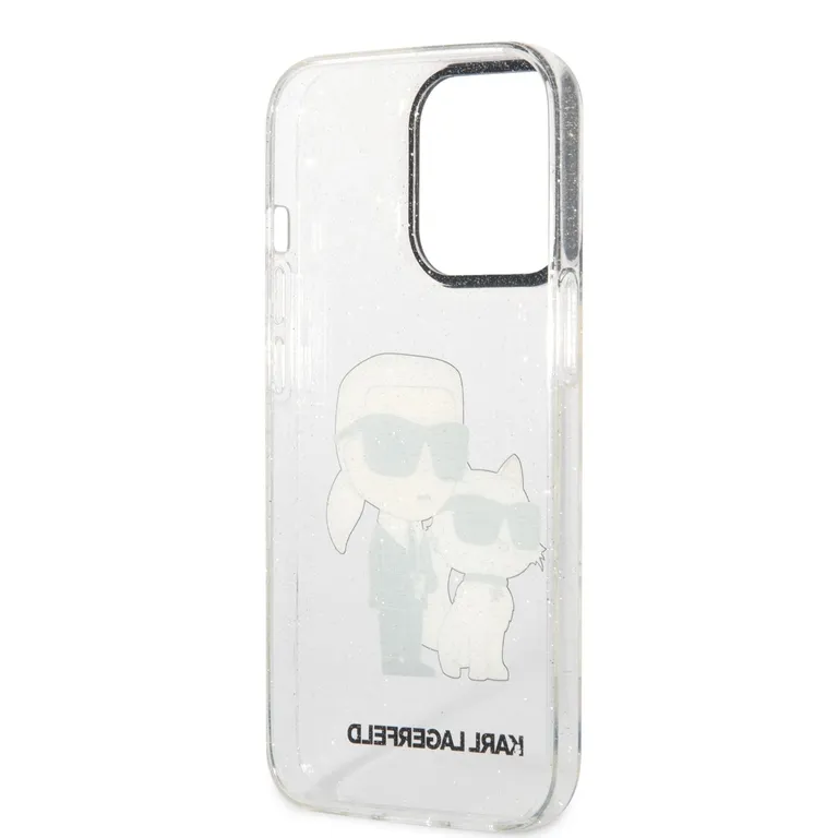 Karl Lagerfeld IML Glitter Karl és Choupette NFT Zadní Kryt pro iPhone 13 Pro átlátszó tok