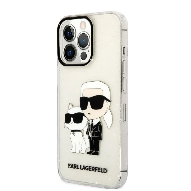 Karl Lagerfeld IML Glitter Karl és Choupette NFT Zadní Kryt pro iPhone 13 Pro átlátszó tok