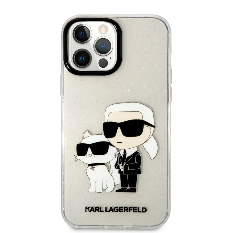 Karl Lagerfeld IML Glitter Karl és Choupette NFT Zadní Kryt pro iPhone 13 Pro Max átlátszó tok