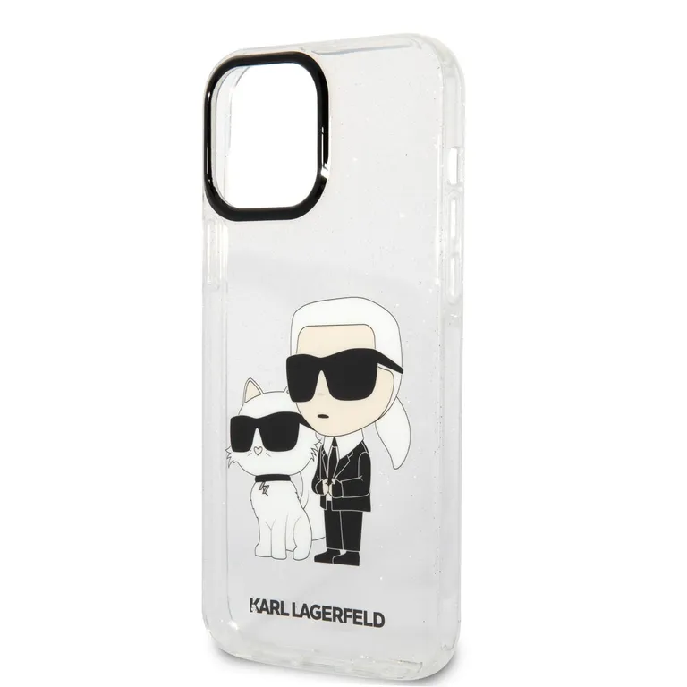 Karl Lagerfeld IML Glitter Karl és Choupette NFT Zadní Kryt pro iPhone 13 Pro Max átlátszó tok