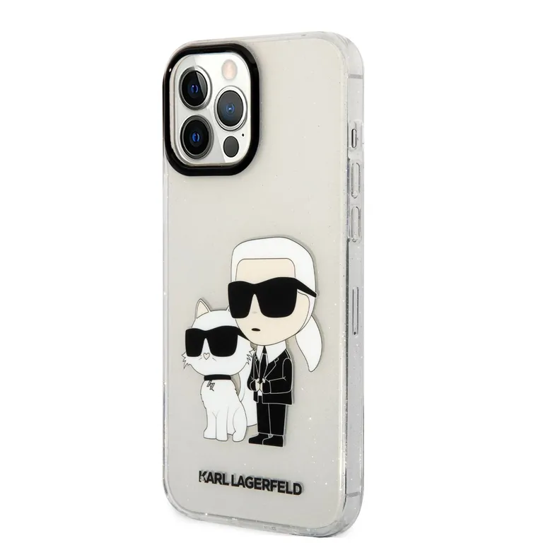 Karl Lagerfeld IML Glitter Karl és Choupette NFT Zadní Kryt pro iPhone 13 Pro Max átlátszó tok