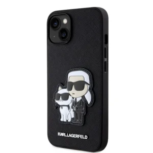 Karl Lagerfeld PU Saffiano Karl és Choupette NFT Zadní Kryt pro iPhone 13 fekete tok
