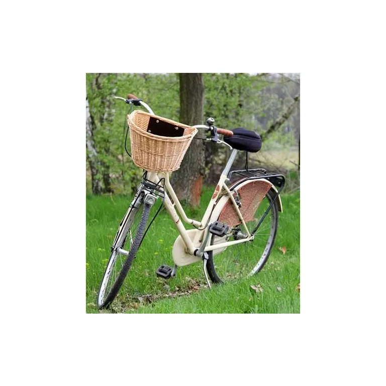 Levehető kerékpár kosár, kormányra szerelhető, vintage, rattan, barna, 35×24.5×27.5 cm